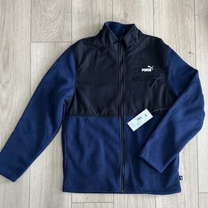 NWT Puma Mens Zip-up Fleece Jacket With Nylon Chest Panel & Logo Size Small Navy